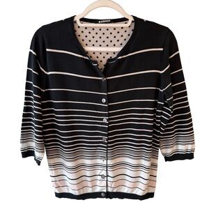 Rodier Black and White Polka Dot Striped Top Size M French Silk Blend Classic